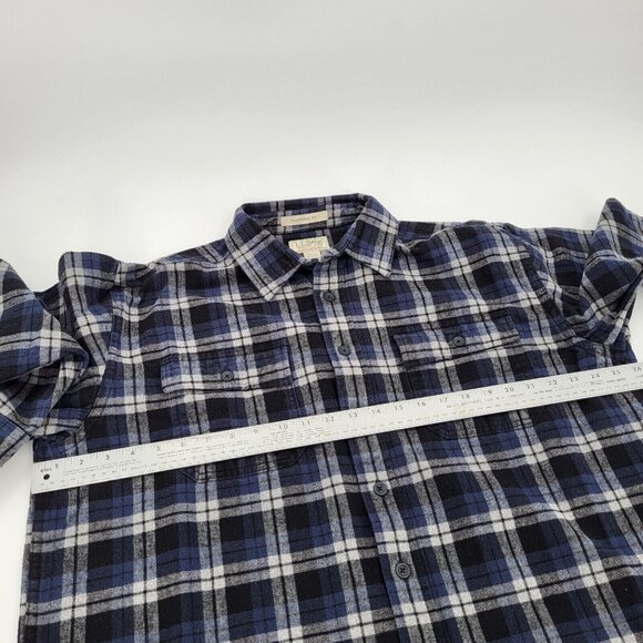 LL BEAN Plaid Shirt Mens‎ XL Tall Blue Gray Blk Heavy Cotton Chamois Cloth - Picture 5 of 8